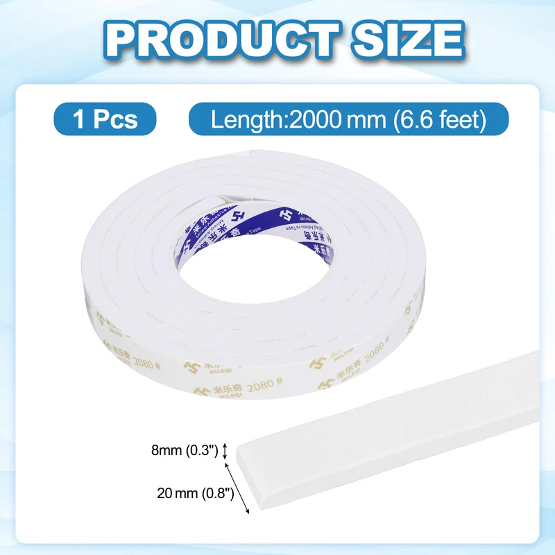 13/16" W x 5/16" t x 6.6 ft l Weather Stripping Foam Tape White