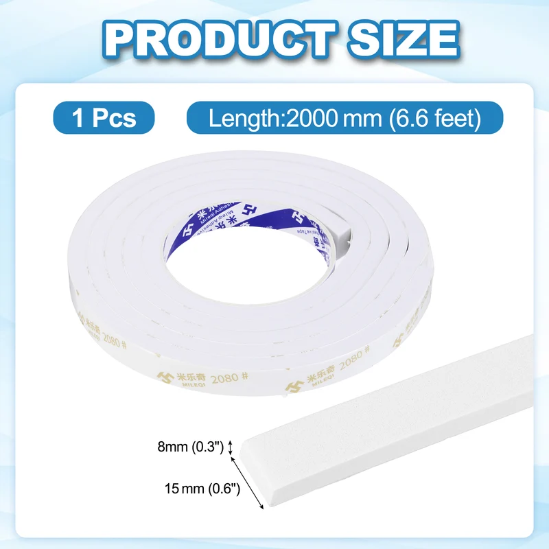 9/16" W x 5/16" t x 6.6 ft l Weather Stripping Foam Tape White