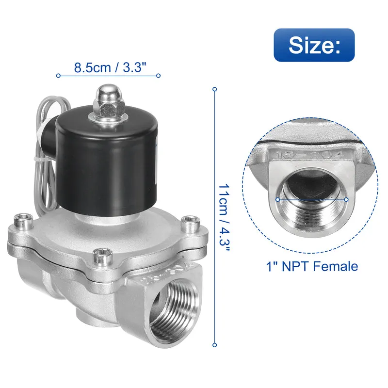 Stainless Steel Electric Solenoid Valve 1" NPT 24V DC Closed Water Gas Diesel