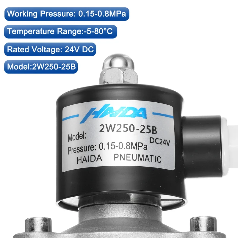 Stainless Steel Electric Solenoid Valve 1" NPT 24V DC Closed Water Gas Diesel