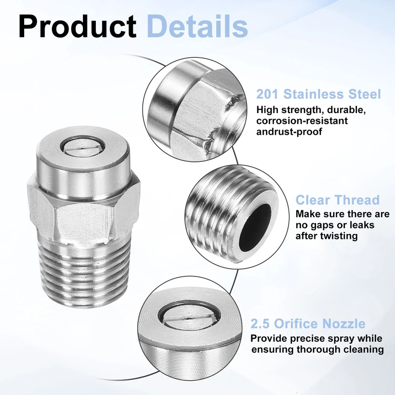 10pcs 50 Degree Surface Clean Tip 1/4 Inch NPT Male 2.5 Orifice Spray Nozzles