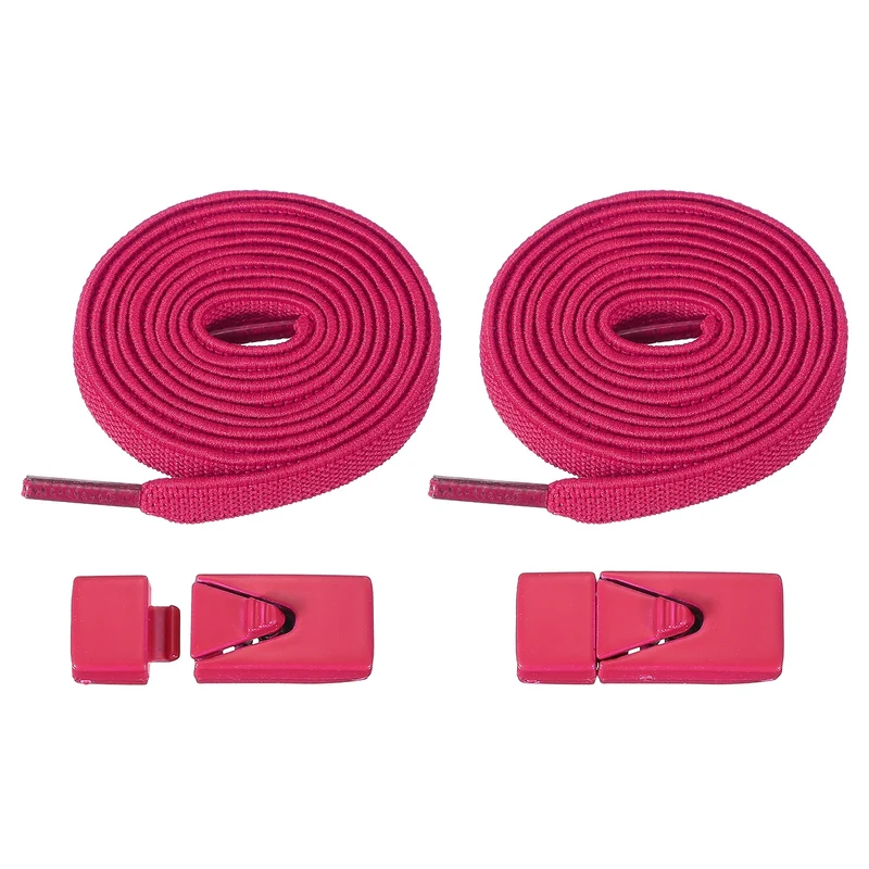No Tie Shoelaces with 2 Metal Triangle Buckle Clips, 1Pair & Rose Red