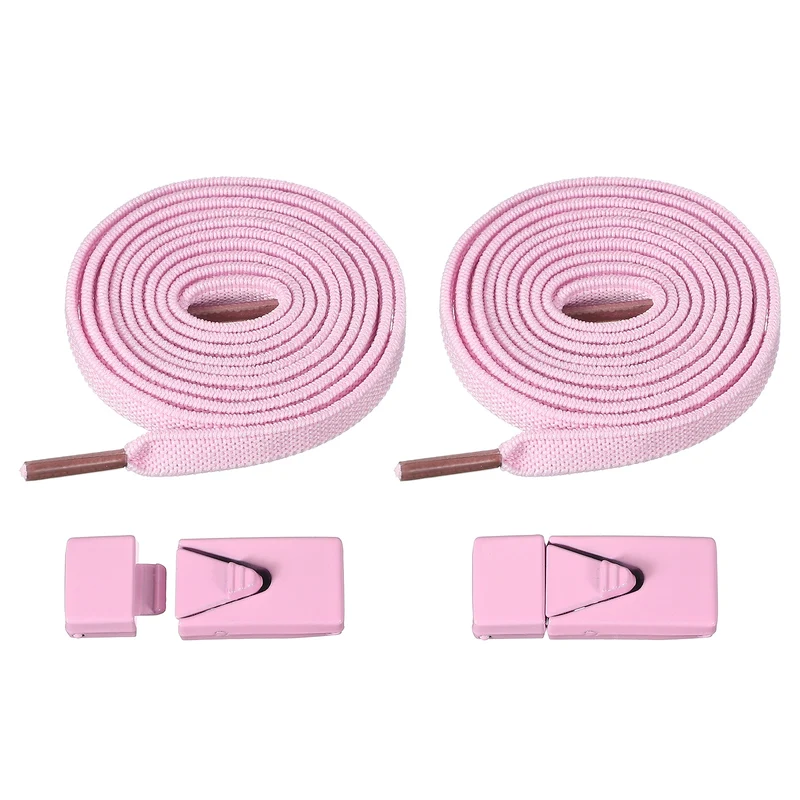 No Tie Shoelaces with 2 Metal Triangle Buckle Clips, 1Pair & Pink