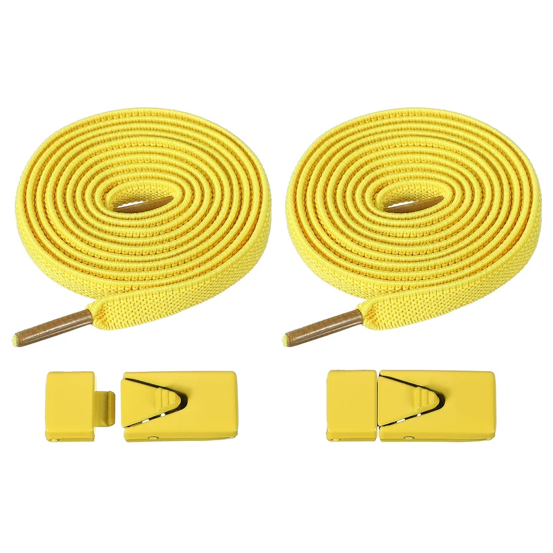 No Tie Shoelaces with 2 Metal Triangle Buckle Clips, 1Pair & Yellow