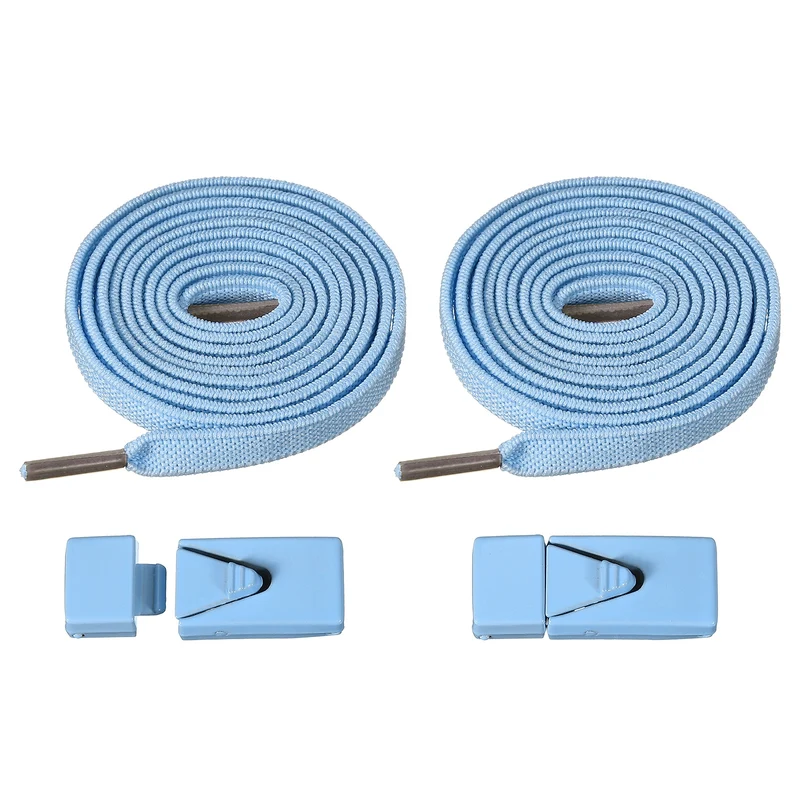 No Tie Shoelaces with 2 Metal Triangle Buckle Clips, 1Pair & Sky Blue