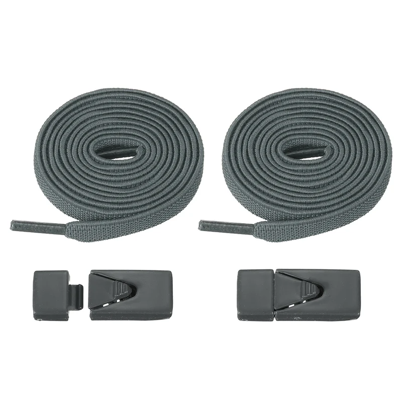 No Tie Shoelaces with 2 Metal Triangle Buckle Clips, 1Pair & Dark Gray