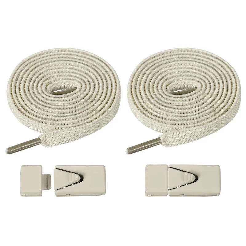 No Tie Shoelaces with 2 Metal Triangle Buckle Clips, 1Pair & Beige