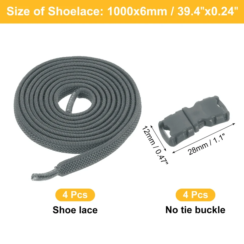 8 Pack Elastic Tieless Shoe Laces for Adults Sneakers, Gray