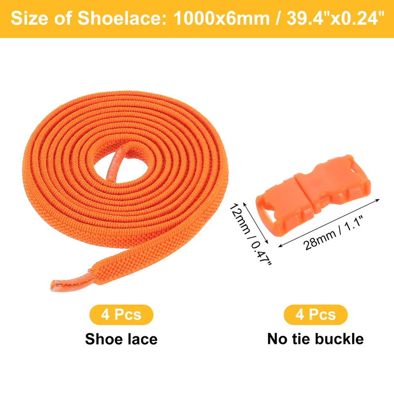 8 Pack Elastic Tieless Shoe Laces for Adults Sneakers, Orange