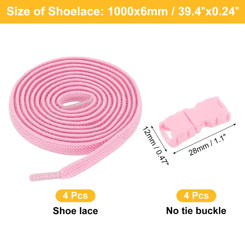 8 Pack Elastic Tieless Shoe Laces for Adults Sneakers, Pink