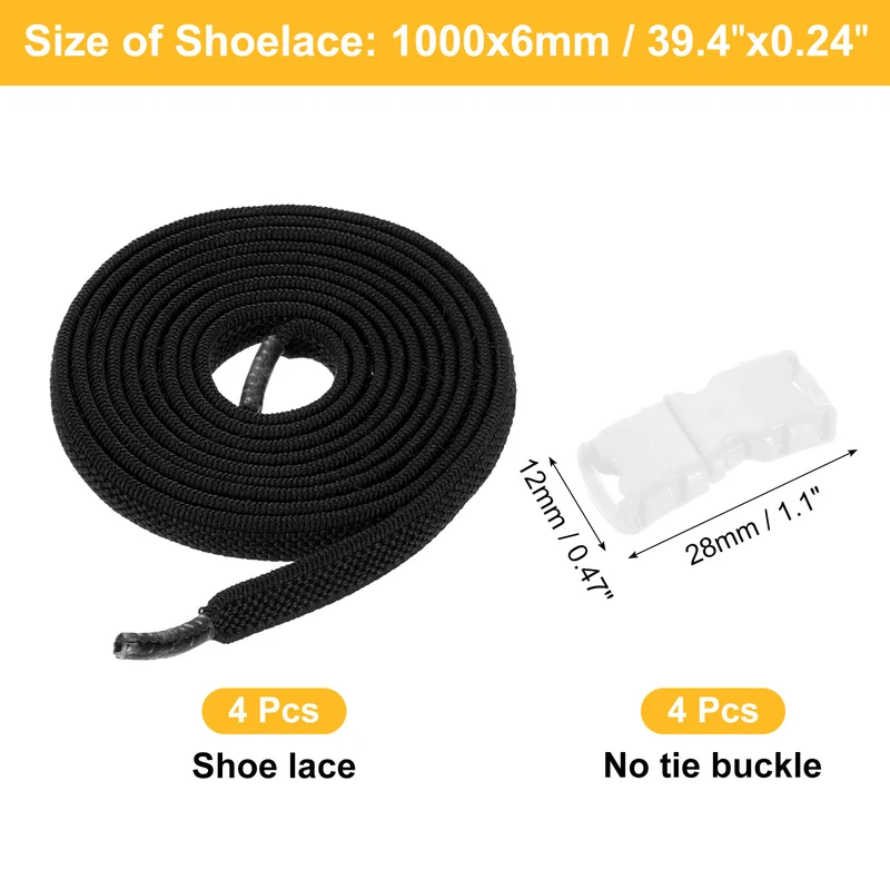8 Pack Elastic Tieless Shoe Laces for Adults Sneakers, Luminous Black