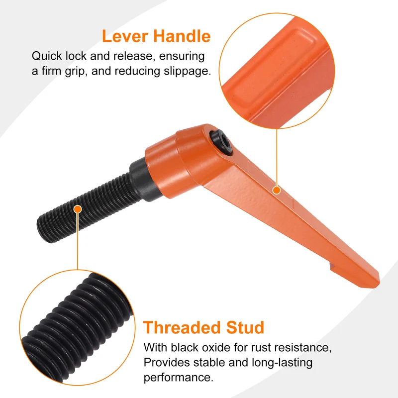 Clamping Lever Handles for Lathe, M16x63mm Male Thread Orange
