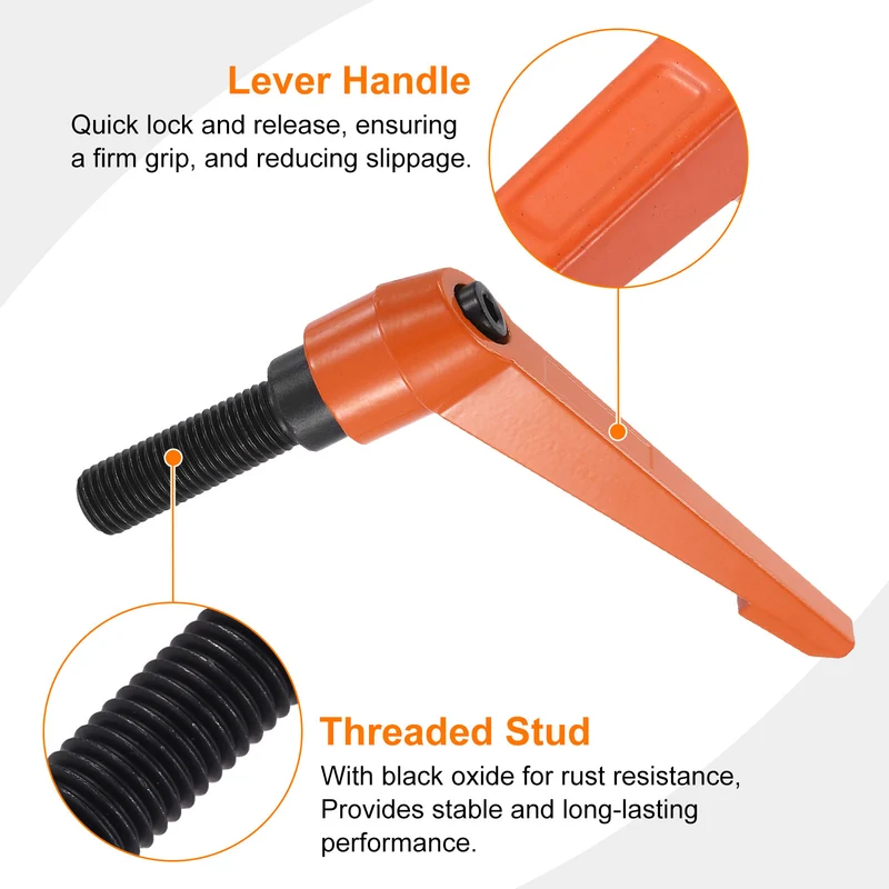Clamping Lever Handles for Lathe, M16x50mm Male Thread Orange 4Pcs