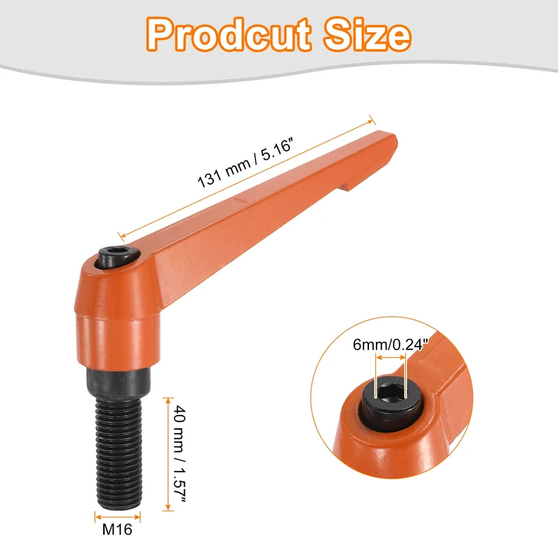 Clamping Lever Handles for Lathe, M16x40mm Male Thread Orange
