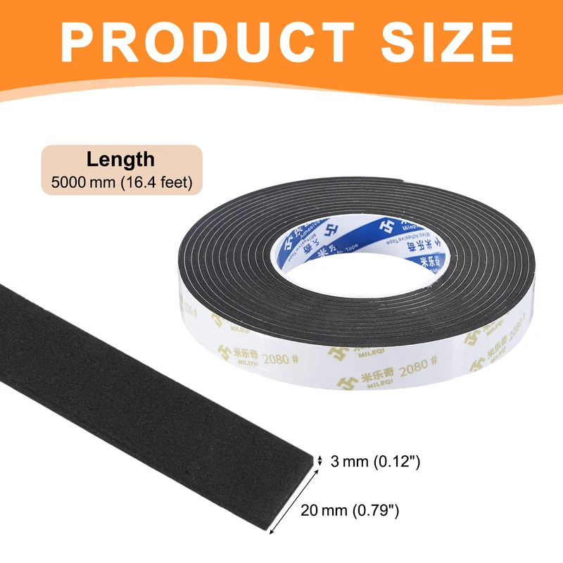 13/16" W x 1/8" t x 16.4ft l EVA Weather Stripping Foam Tape, Black