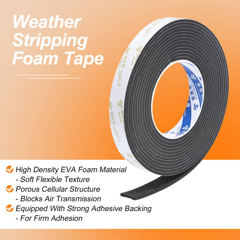 13/16" W x 1/8" t x 16.4ft l EVA Weather Stripping Foam Tape, Black