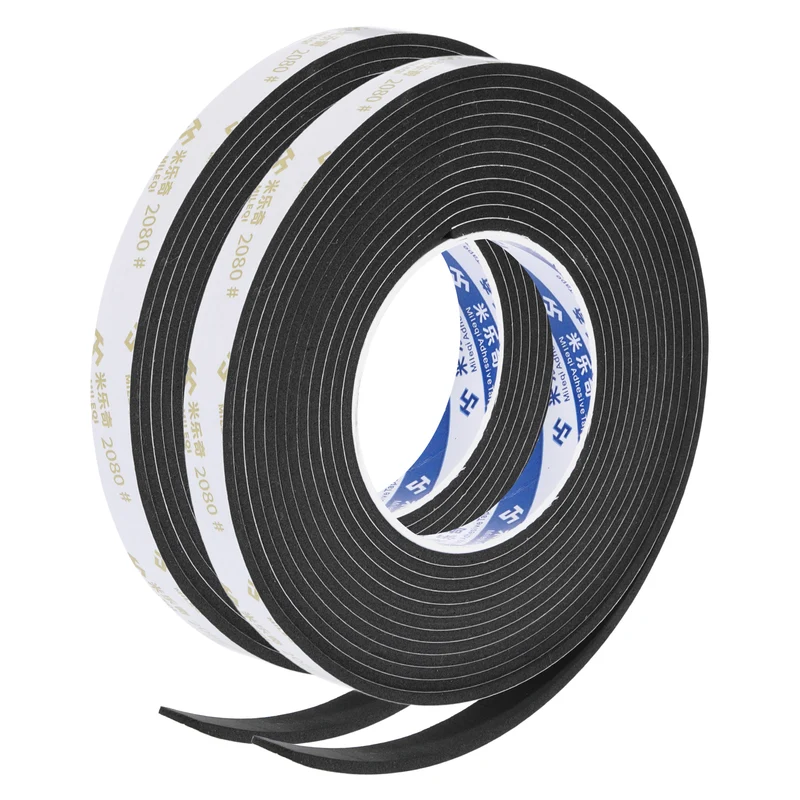 2Pcs 9/16" W x 1/8" t x 16.4ft l EVA Weather Stripping Foam Tape, Black