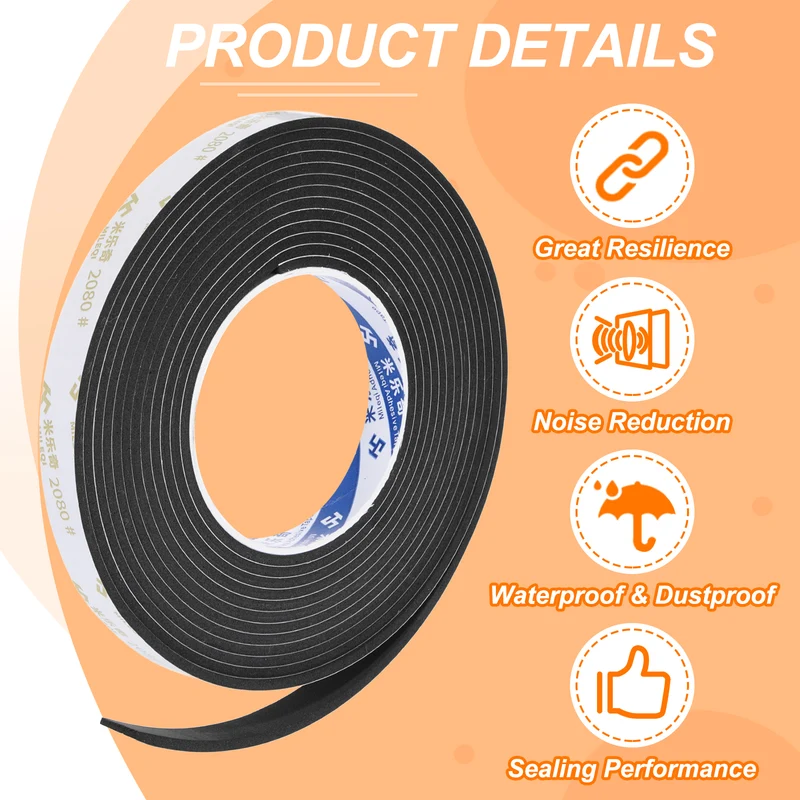 9/16" W x 1/8" t x 16.4ft l EVA Weather Stripping Foam Tape, Black