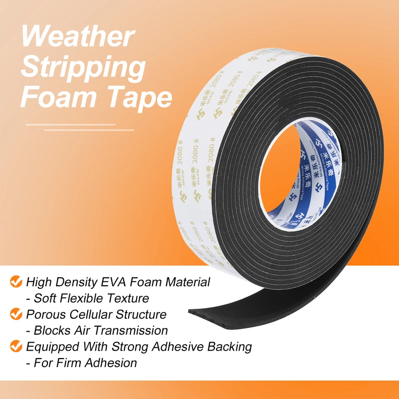 1-9/16" W x 1/16" t x 16.4ft l EVA Weather Stripping Foam Tape, Black