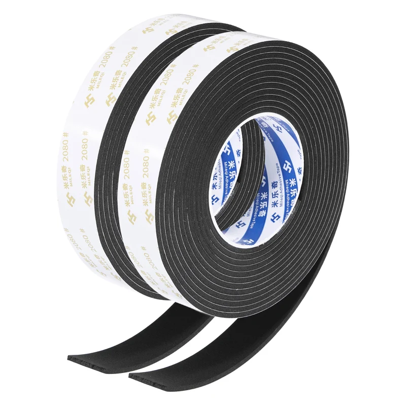 2Pcs 1-3/16" W x 1/16" t x 16.4ft l EVA Weather Stripping Foam Tape, Black