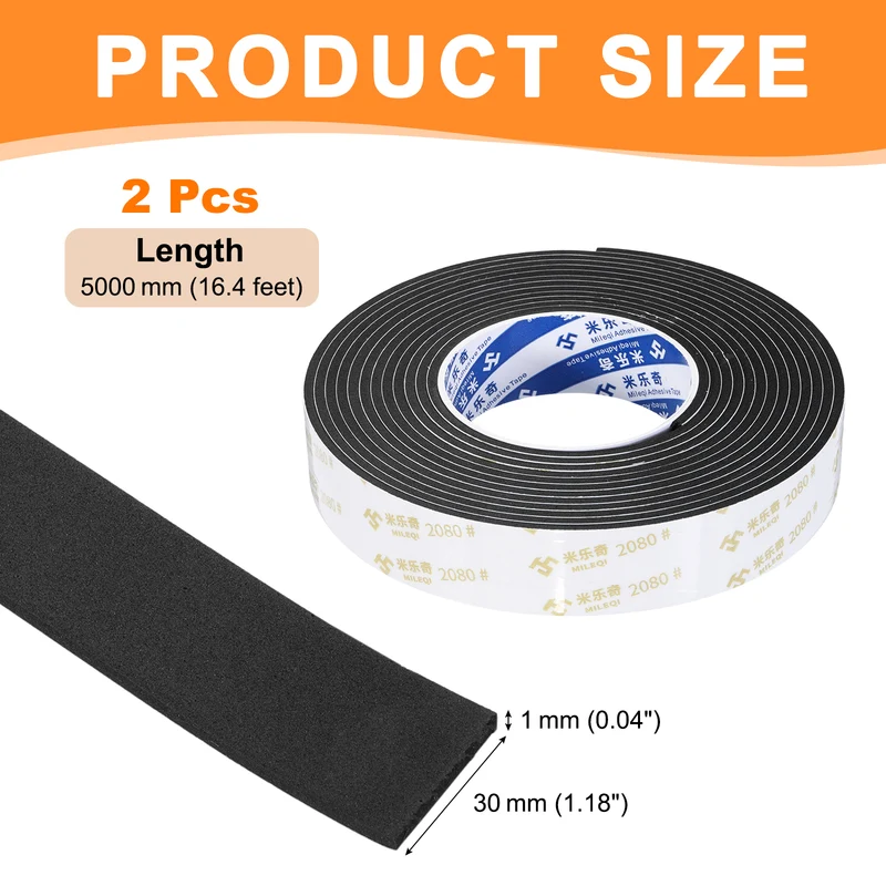 2Pcs 1-3/16" W x 1/16" t x 16.4ft l EVA Weather Stripping Foam Tape, Black
