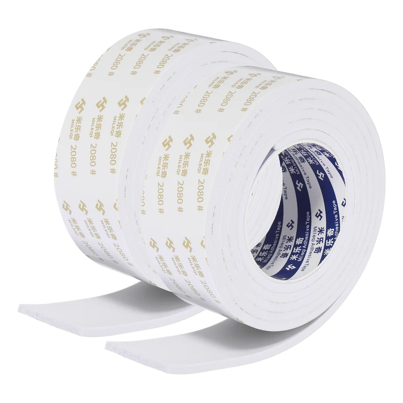 2 Pcs 2 W x 3/16" t x 6.6 ft l Weather Stripping Foam Tape White