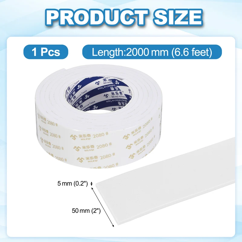 2 W x 3/16" t x 6.6 ft l Weather Stripping Foam Tape White