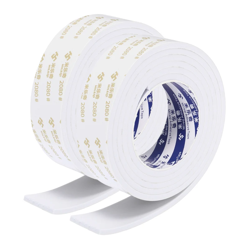 2Pcs 1 9/16"W x 3/16"t x 6.6 ft l Weather Stripping Foam Tape White