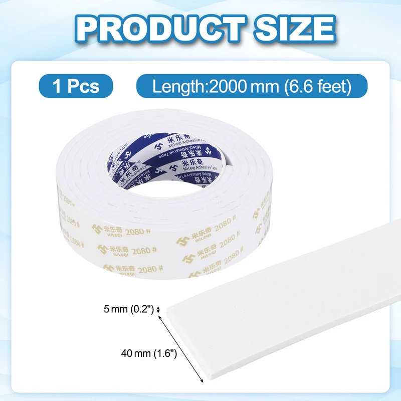 1 9/16" W x 3/16" t x 6.6 ft l Weather Stripping Foam Tape White