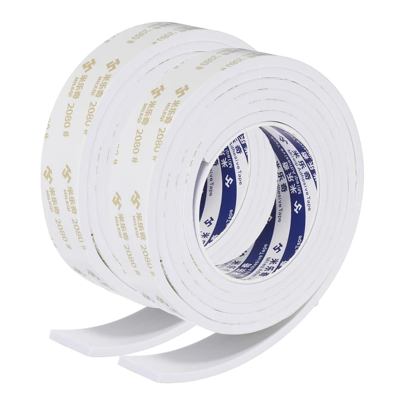 2Pcs 1 3/16"W x 3/16"t x 6.6 ft l Weather Stripping Foam Tape White