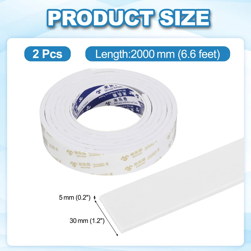 2Pcs 1 3/16"W x 3/16"t x 6.6 ft l Weather Stripping Foam Tape White