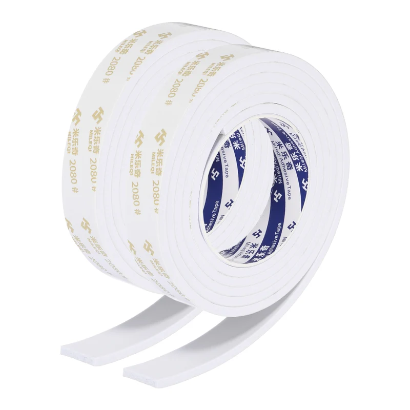 2 Pcs 1 W x 3/16" t x 6.6 ft l Weather Stripping Foam Tape White