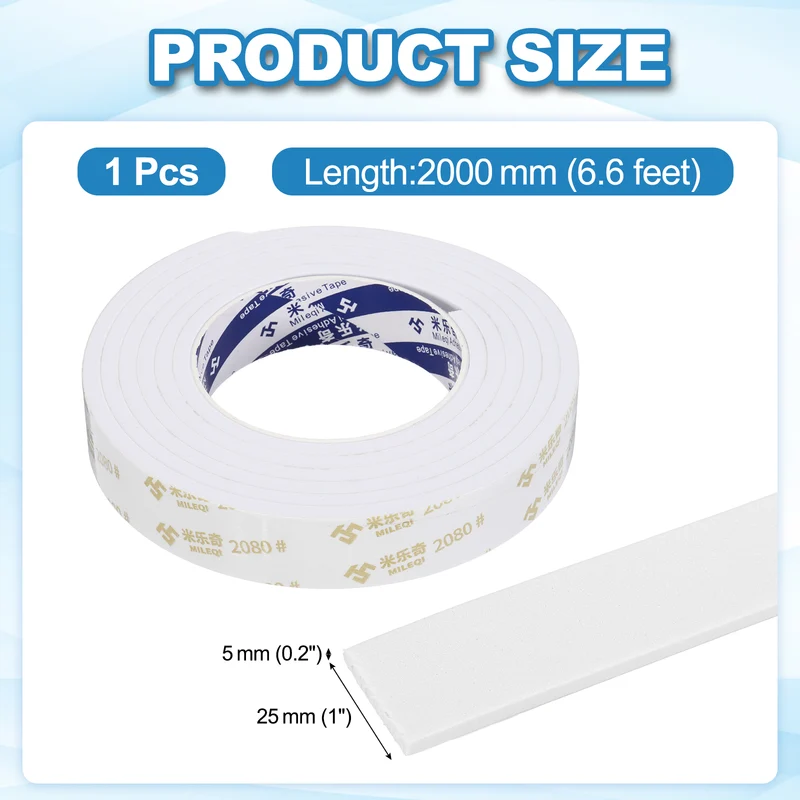 1 W x 3/16" t x 6.6 ft l Weather Stripping Foam Tape White