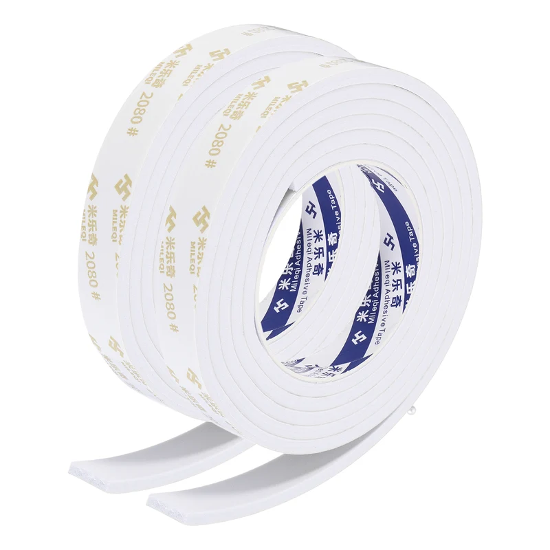 2 Pcs 13/16"W x 3/16"t x 6.6 ft l Weather Stripping Foam Tape White