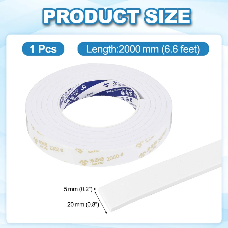 13/16" W x 3/16" t x 6.6 ft l Weather Stripping Foam Tape White