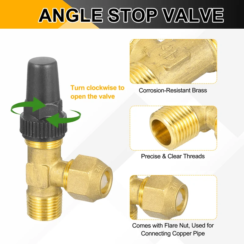 1/2" Flare x 1/2" NPT Male Angle Stop Valve Brass Right Angle Valve Fitting