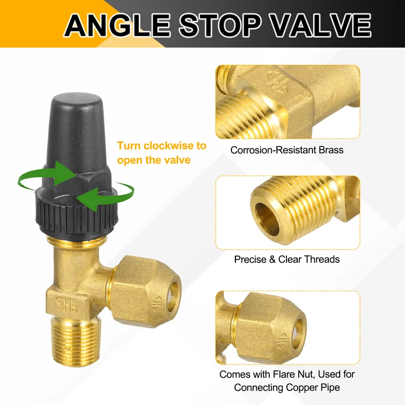 3/8" Flare x 3/8" NPT Male Angle Stop Valve Brass Right Angle Valve Fitting