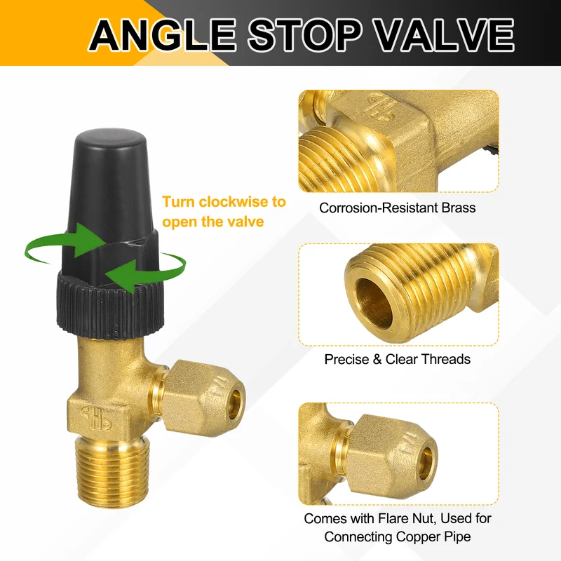 1/4" Flare x 3/8" NPT Male Angle Stop Valve Brass Right Angle Valves Fitting