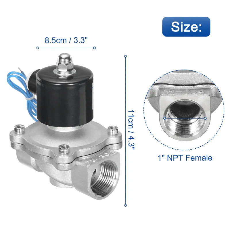 Stainless Steel Electric Solenoid Valve 1" NPT 12V DC Closed Water Gas Diesel