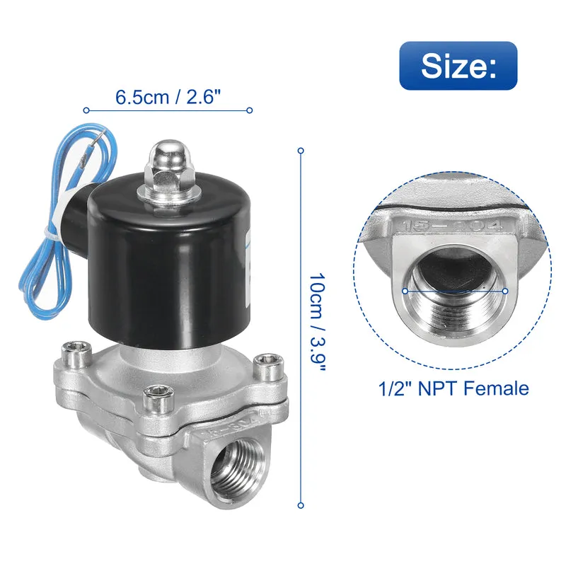 Stainless Steel Electric Solenoid Valve 1/2" NPT 12V DC Closed Water Gas Diesel