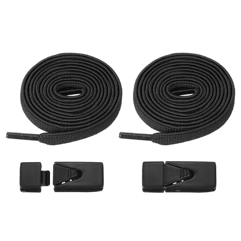 No Tie Shoelaces with 2 Metal Triangle Buckle Clips, 1Pair & Black
