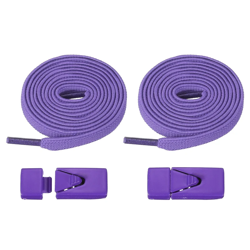 No Tie Shoelaces with 2 Metal Triangle Buckle Clips, 1Pair & Purple