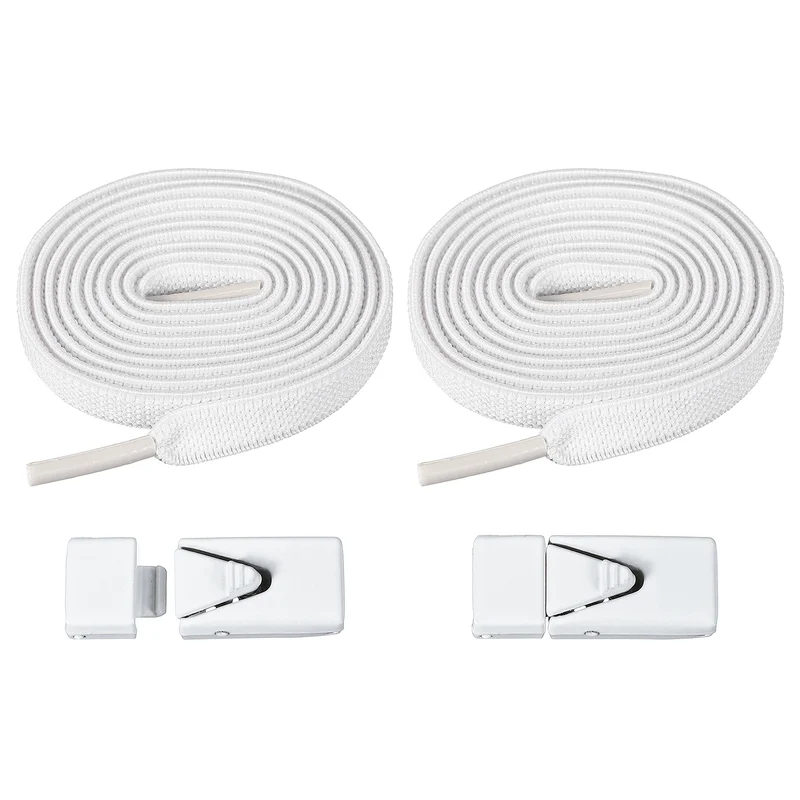 No Tie Shoelaces with 2 Metal Triangle Buckle Clips, 1Pair & White