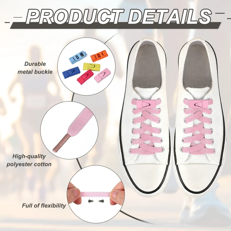 No Tie Shoelaces with 2 Metal Triangle Buckle Clips, 1Pair & White