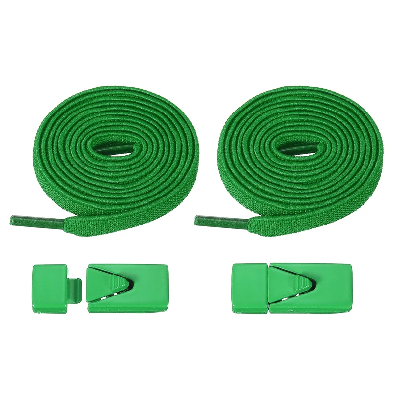 No Tie Shoelaces with 2 Metal Triangle Buckle Clips, 1Pair & Green