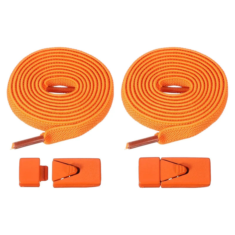 No Tie Shoelaces with 2 Metal Triangle Buckle Clips, 1Pair & Orange