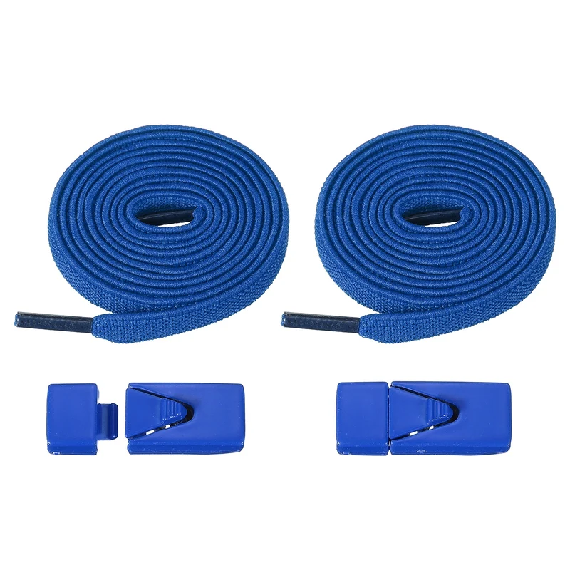 No Tie Shoelaces with 2 Metal Triangle Buckle Clips, 1Pair & Blue