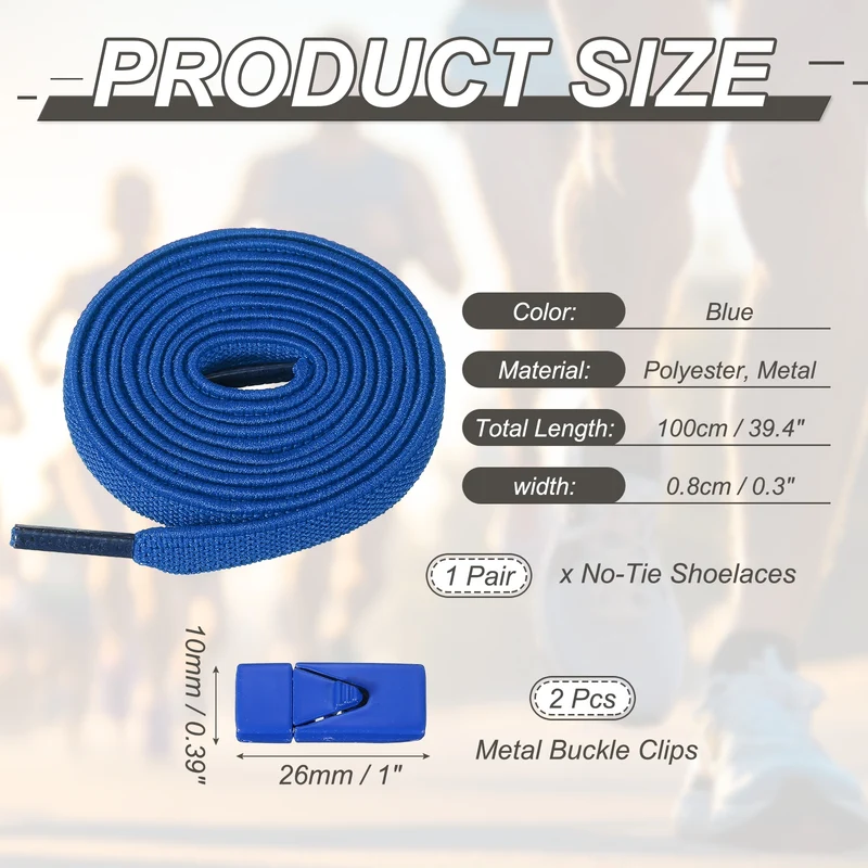 No Tie Shoelaces with 2 Metal Triangle Buckle Clips, 1Pair & Blue