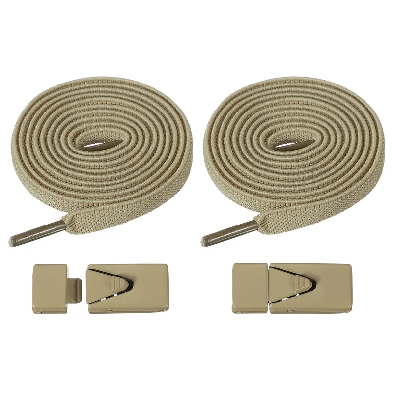 No Tie Shoelaces with 2 Metal Triangle Buckle Clips, 1Pair & Khaki