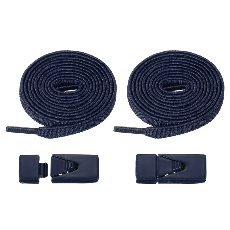 No Tie Shoelaces with 2 Metal Triangle Buckle Clips, 1Pair & Navy Blue